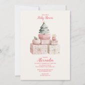 Invitation Baby shower Cadeaux de Noël rose (Devant)