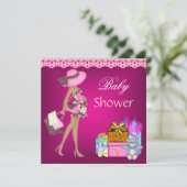 Invitation baby shower Cadeaux roses Ours 3 (Debout devant)