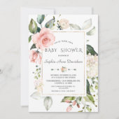 Invitation Baby shower cadre de Fleurs Roses Bleues Charm (Devant)
