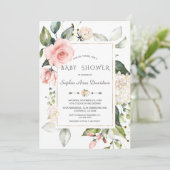 Invitation Baby shower cadre de Fleurs Roses Bleues Charm (Debout devant)