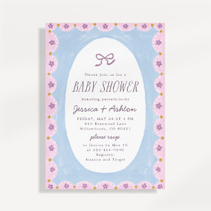 Invitation Baby Shower Cadre Floral Dessiné à la M