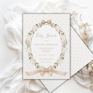 Invitation Baby Shower Cadre Floral Neutre Vintage