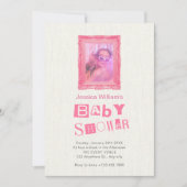 Invitation Baby shower cadre photo vintage rose (Devant)