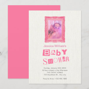 Invitation Baby shower cadre photo vintage rose