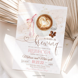 Invitation Baby shower café en préparation nœud