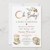 Invitation Baby Shower Café Thème Vert Sauge (Devant)