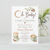 Invitation Baby Shower Café Thème Vert Sauge (Debout devant)