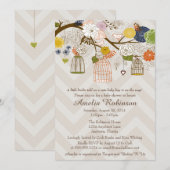 Invitation baby shower, Cages d'oiseaux Arbre coul (Devant / Derrière)