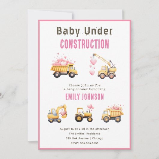 Invitation Baby shower Camion de construction mign (Devant)