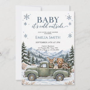 Invitation Baby-Shower camion de la forêt hivernale