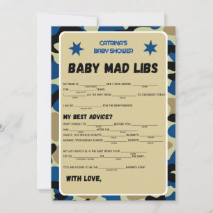 Invitation Baby shower Camo bleu - Nom modifiable, 5x7
