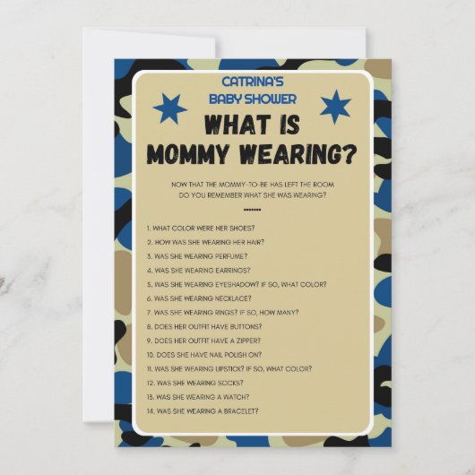 Invitation Baby shower Camo bleu - Nom modifiable, 5x7 (Devant)