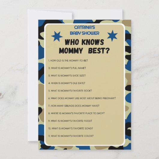 Invitation Baby shower Camo bleu - Nom modifiable, 5x7 (Devant)