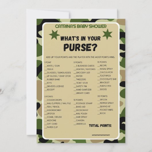 Invitation Baby shower Camo - Nom modifiable, 5x7 (Devant)