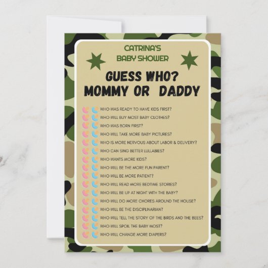 Invitation Baby shower Camo - Nom modifiable, 5x7 (Devant)
