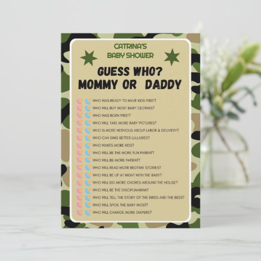 Invitation Baby shower Camo - Nom modifiable, 5x7 (Debout devant)