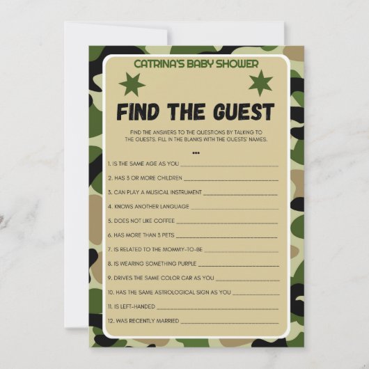 Invitation Baby shower Camo - Nom modifiable, 5x7 (Devant)