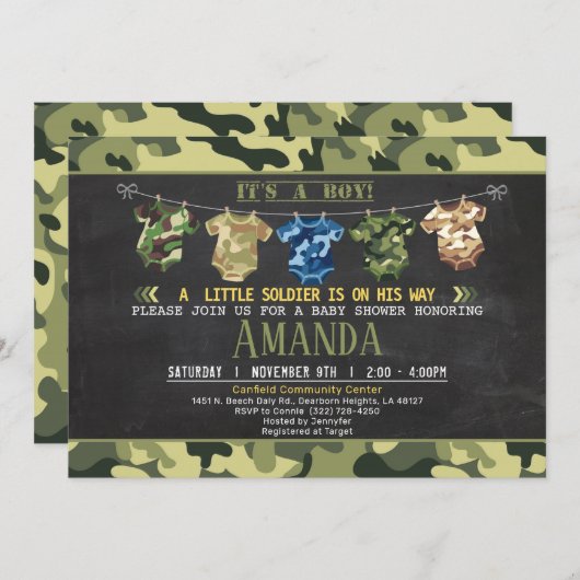 Invitation baby shower Camouflage (Devant / Derrière)