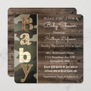 Invitation Baby shower Camouflage rustique