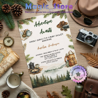 Invitation Baby Shower Camping de Montagne : L'Aventure Atten