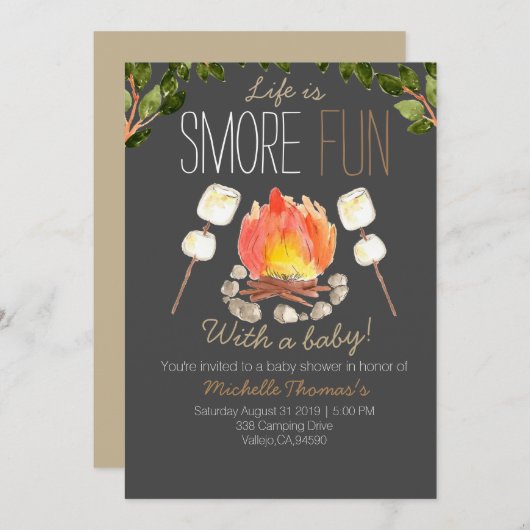Invitation baby shower Camping smores (Devant / Derrière)
