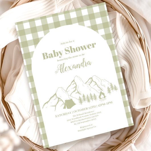 Invitation Baby shower Camping Vert