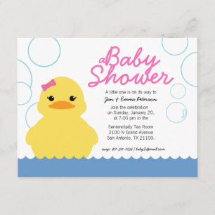 invitation BABY SHOWER canard en caoutchouc fille