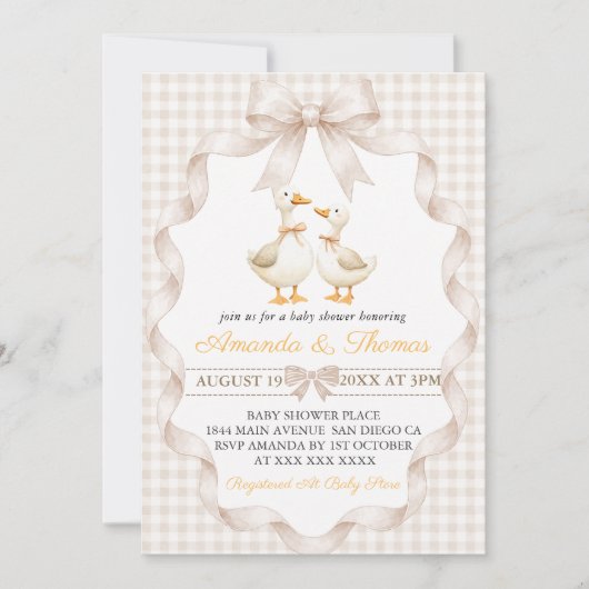 Invitation Baby-Shower Canard Gingham (Devant)