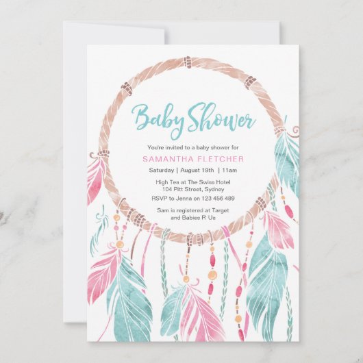 invitation baby shower | Capteur de rêve aquarelle (Devant)