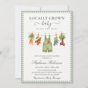 Invitation Baby Shower Caramel Sage Gingham Local