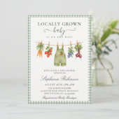 Invitation Baby Shower Caramel Sage Gingham Local (Debout devant)
