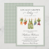 Invitation Baby Shower Caramel Sage Gingham Local (Devant / Derrière)