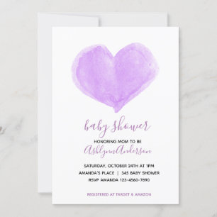 Invitation Baby shower cardiaque de l'aquarelle violette Invi