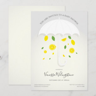 Invitation Baby shower caricature parapluie citron gris blanc