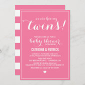 Invitation Baby shower Carnation Pink Script Twins (Devant / Derrière)