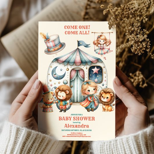 Invitation Baby shower Carnival Party Pink Circus