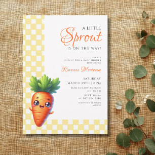 Invitation Baby shower Carotte Gingham Jaune Petit Germe