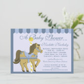 Invitation Baby shower Carousel bleu (Debout devant)