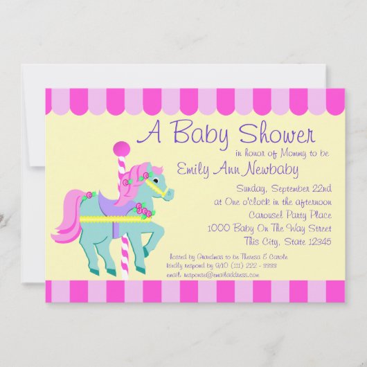 Invitation Baby shower Carousel Pony (Devant)