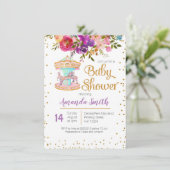 Invitation Baby shower Carousel rose (Debout devant)