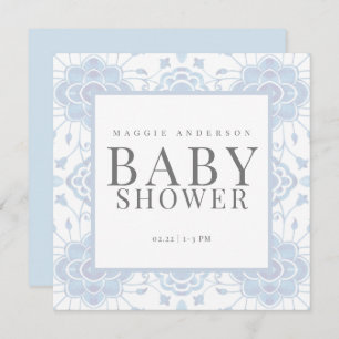 Invitation Baby shower Carré bleu clair