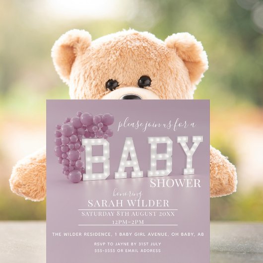 Invitation Baby shower Carré de ballon rose modern