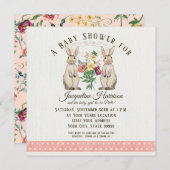 Invitation Baby shower Carré de filles de lapin à conte de f (Devant / Derrière)