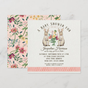 Invitation Baby shower Carré de filles de lapin à conte de f