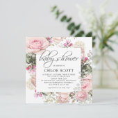 Invitation Baby shower Carré rose pâle (Debout devant)