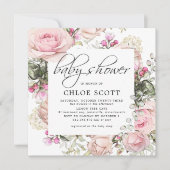 Invitation Baby shower Carré rose pâle (Devant)