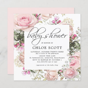 Invitation Baby shower Carré rose pâle