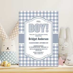 Invitation Baby Shower carreaux de buffle gris