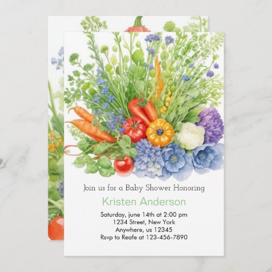 Invitation Baby shower Carrot Patch Dreams (Devant / Derrière)
