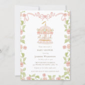 Invitation Baby shower Carrousel Pastel avec code QR de répon (Devant)